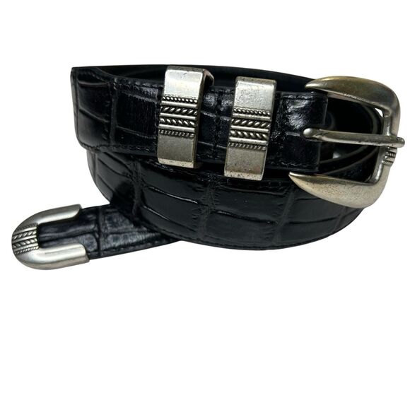 Jos.A.Bank Crocodile Embossed Leather Belt Size 44 Men's Black Silver Hardware - Picture 1 of 12